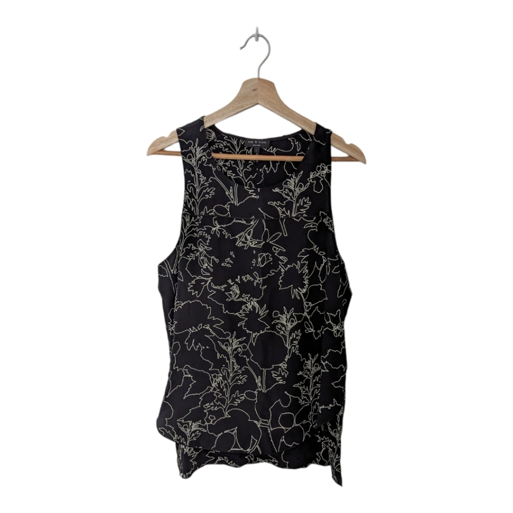 Rag and Bone Women’s Floral Black Silk Tank Top in L